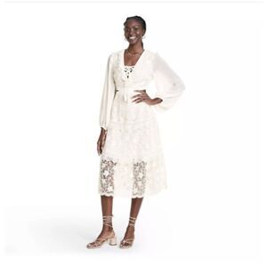 Alexis Cream Lace Cut Out Long Sleeve Dress, size L